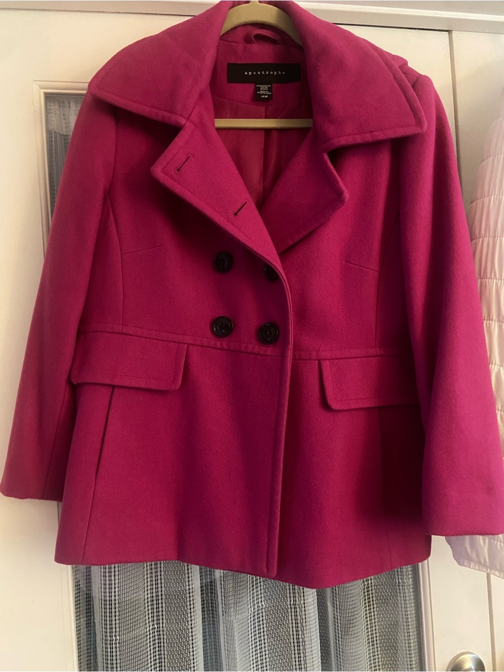 Apostrophe Women's Bright Fuchsia Double-Breasted Pea Coat